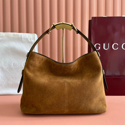 GG Beatrix Medium Tote Bag Brown Suede GHW
