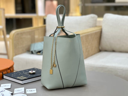 Chloe Spin Tote Bag Medium 27cm Light Blue Calfskin 272309