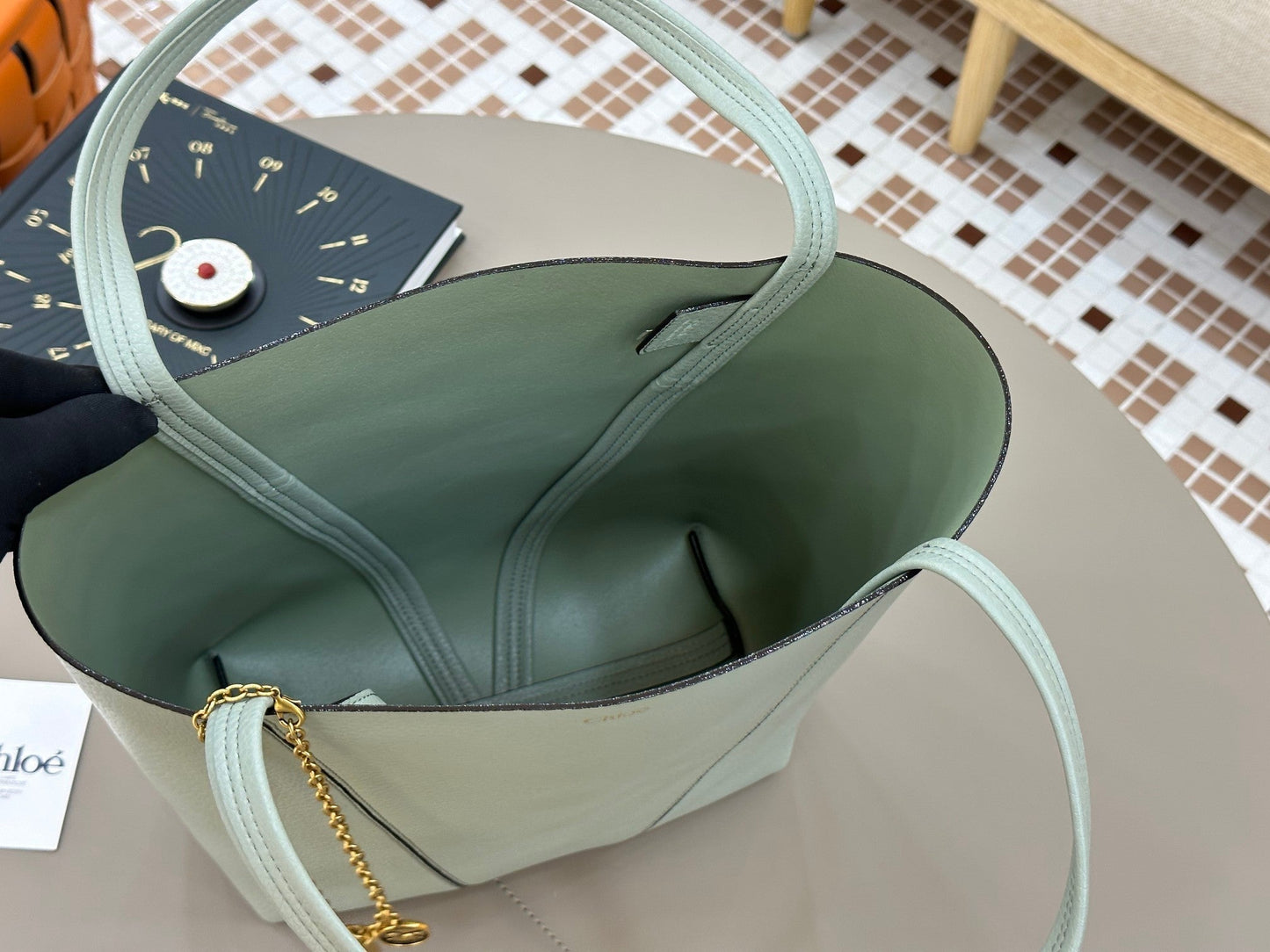 Chloe Spin Tote Bag Medium 27cm Light Blue Calfskin 272309