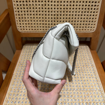 YSL Loulou Puffer Quilted Bag White Silver Lambskin 338859