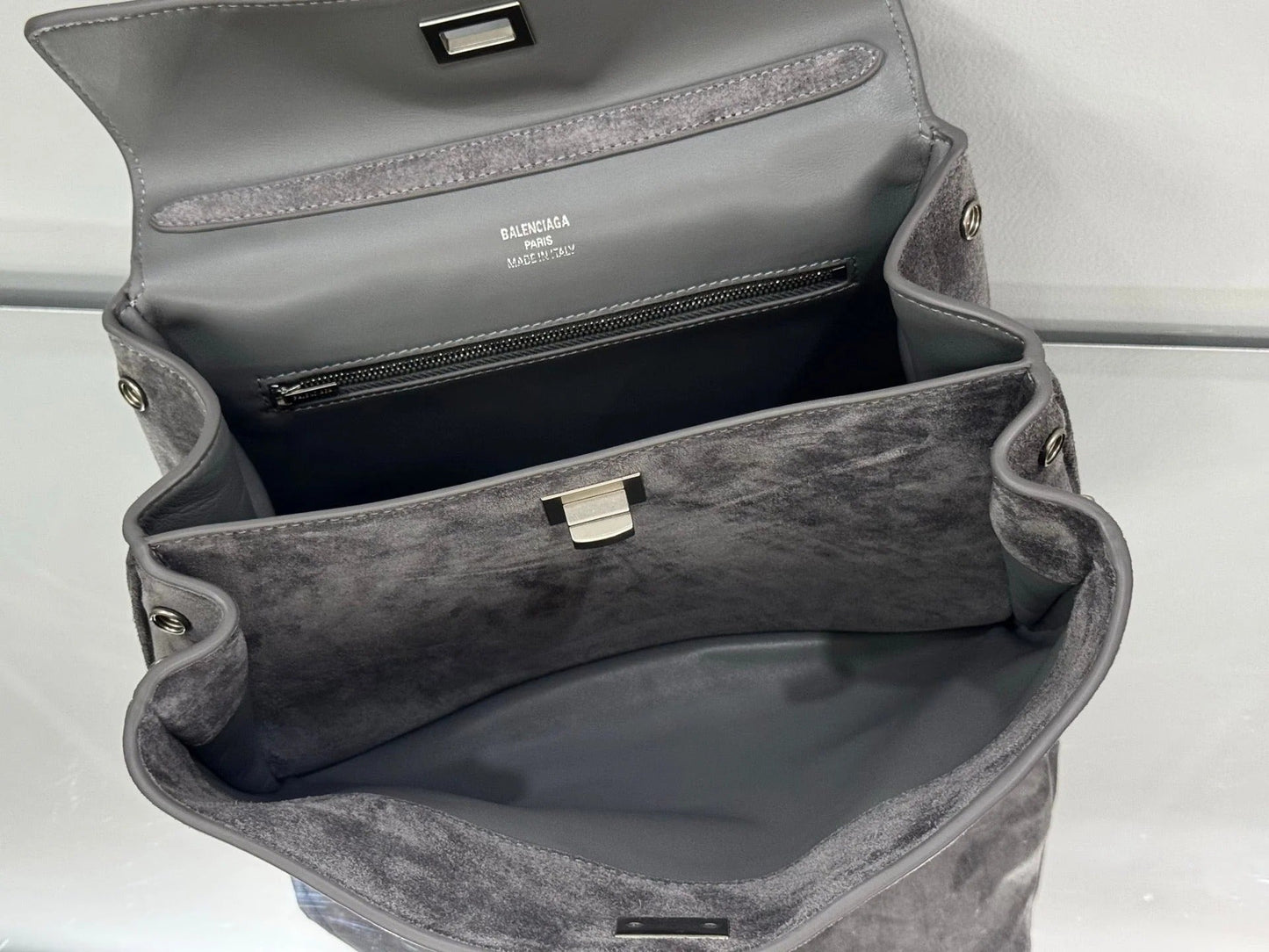 Balenciaga Small Bag 29 Gray Suede Sliver Hardware