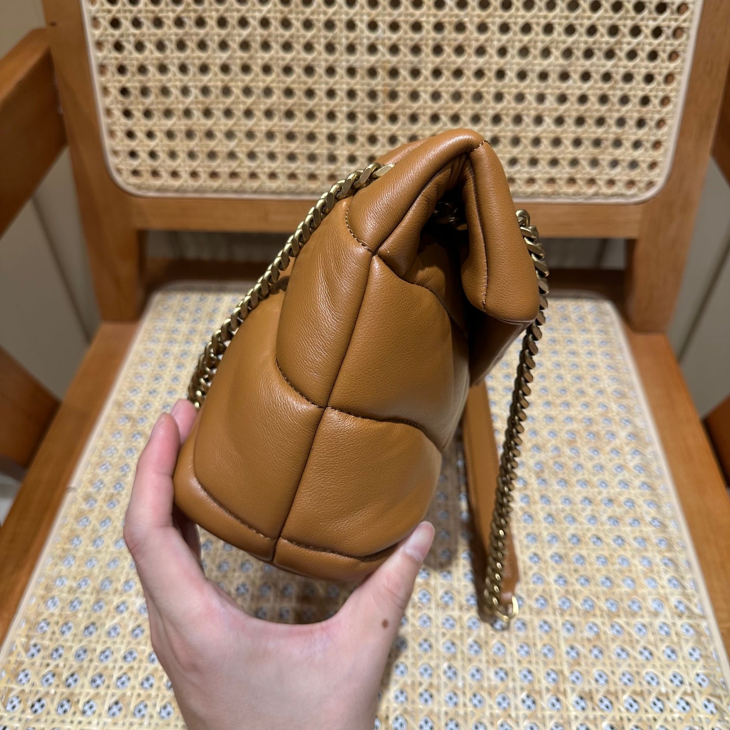 YSL Loulou Puffer Quilted Bag Brown Gold Lambskin 338793