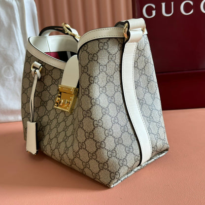 GG Padlock Bag Beige White Leather Canvas