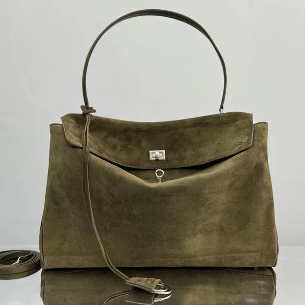 Balenciaga LargeBag 40 Olive Green Suede Sliver Hardware