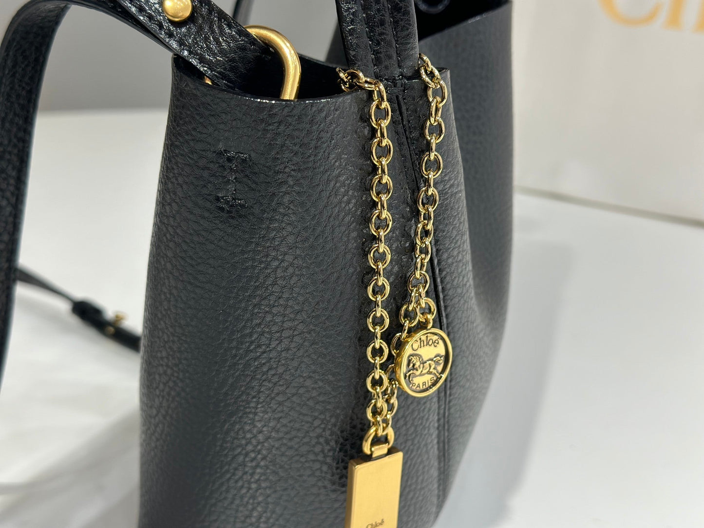 Chloe Spin Tote Bag Small 18cm Black Calfskin 272275
