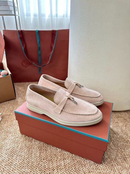 Loro Piana Summer Charms Walk Suede Loafers - Blush Pink