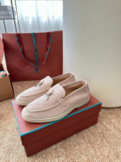 Loro Piana Summer Charms Walk Suede Loafers - Blush Pink