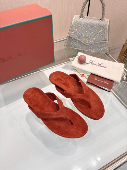 Rust Red Suede Quiet Luxury Flat Flip Flops Women Casual Thong Sandals