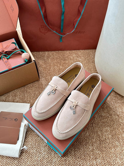 Loro Piana Summer Charms Walk Suede Loafers - Blush Pink