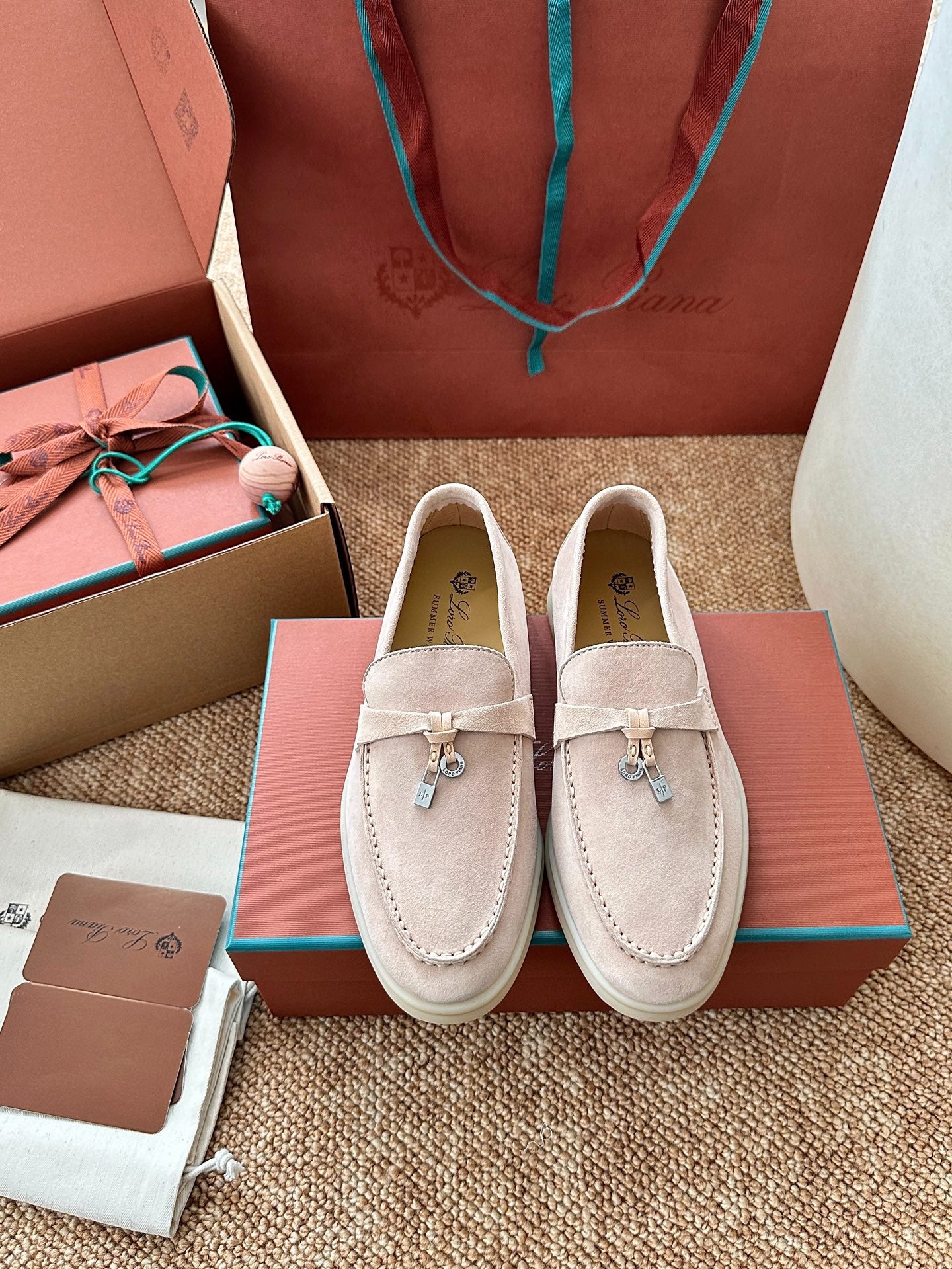 Loro Piana Summer Charms Walk Suede Loafers - Blush Pink