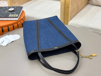 Chloe Spin Tote Bag Medium 27cm Blue Denim Calfskin 272224