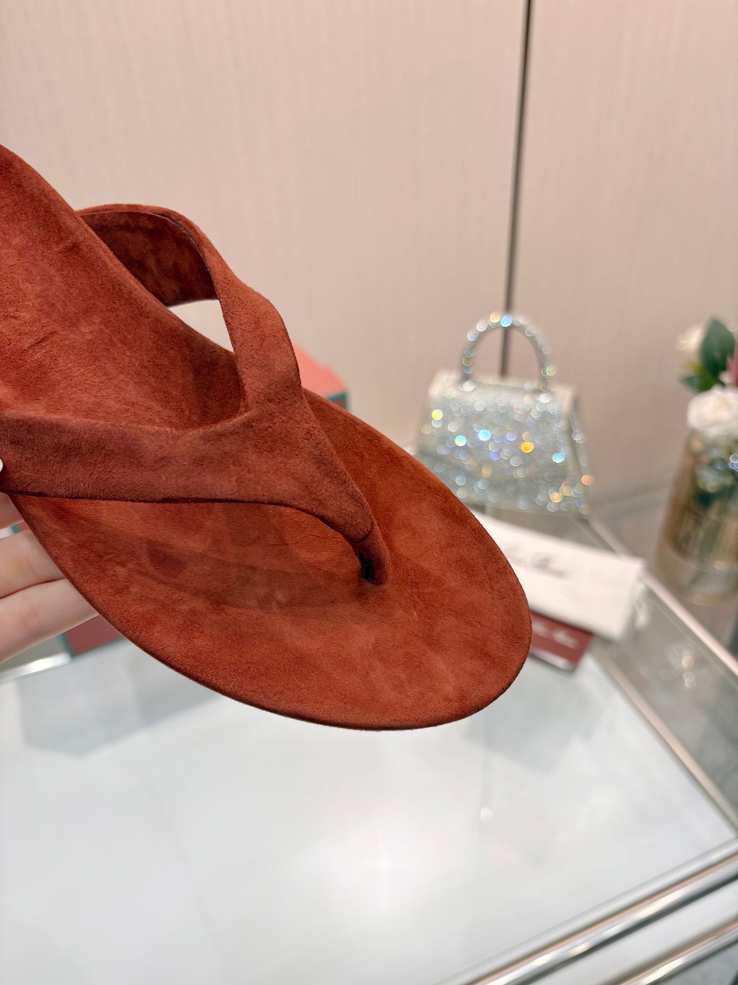Rust Red Suede Quiet Luxury Flat Flip Flops Women Casual Thong Sandals