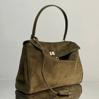Balenciaga Medium Bag 35 Olive Green Suede Sliver Hardware
