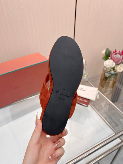Rust Red Suede Quiet Luxury Flat Flip Flops Women Casual Thong Sandals