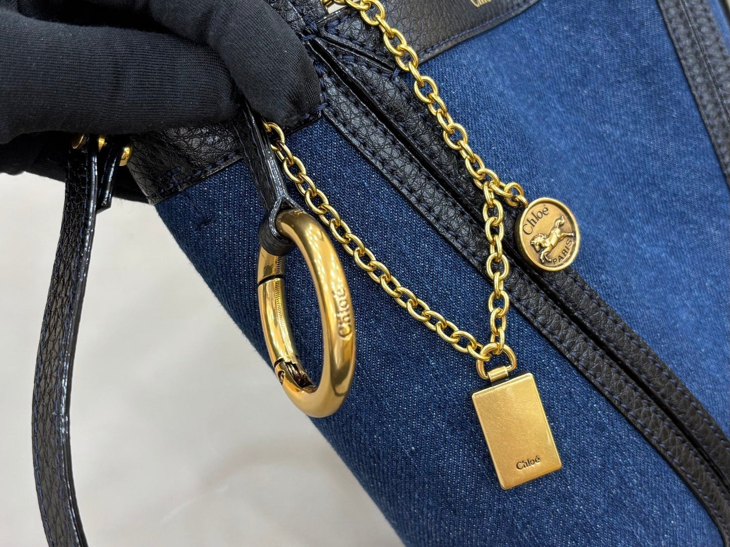 Chloe Spin Tote Bag Small 18cm Blue Denim Calfskin 272221