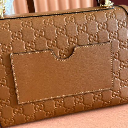 GG Padlock Handbag 26cm Brown GG Pattern Leather