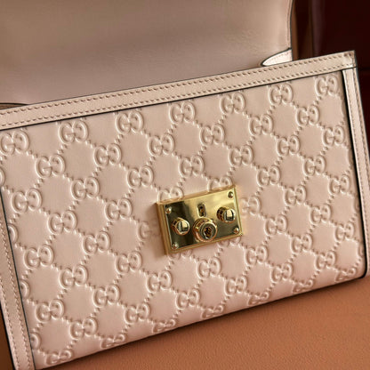 GG Padlock Handbag 26cm Muted Pink GG Pattern Leather