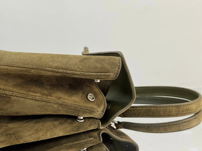 Balenciaga Medium Bag 35 Olive Green Suede Sliver Hardware