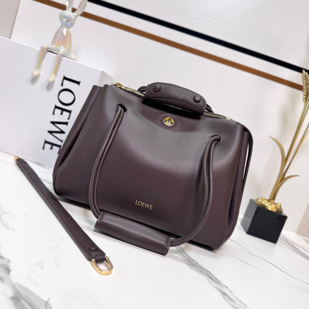 Loewe Madrid Handbag 28.5 Dark Reddish Brown Cowhide