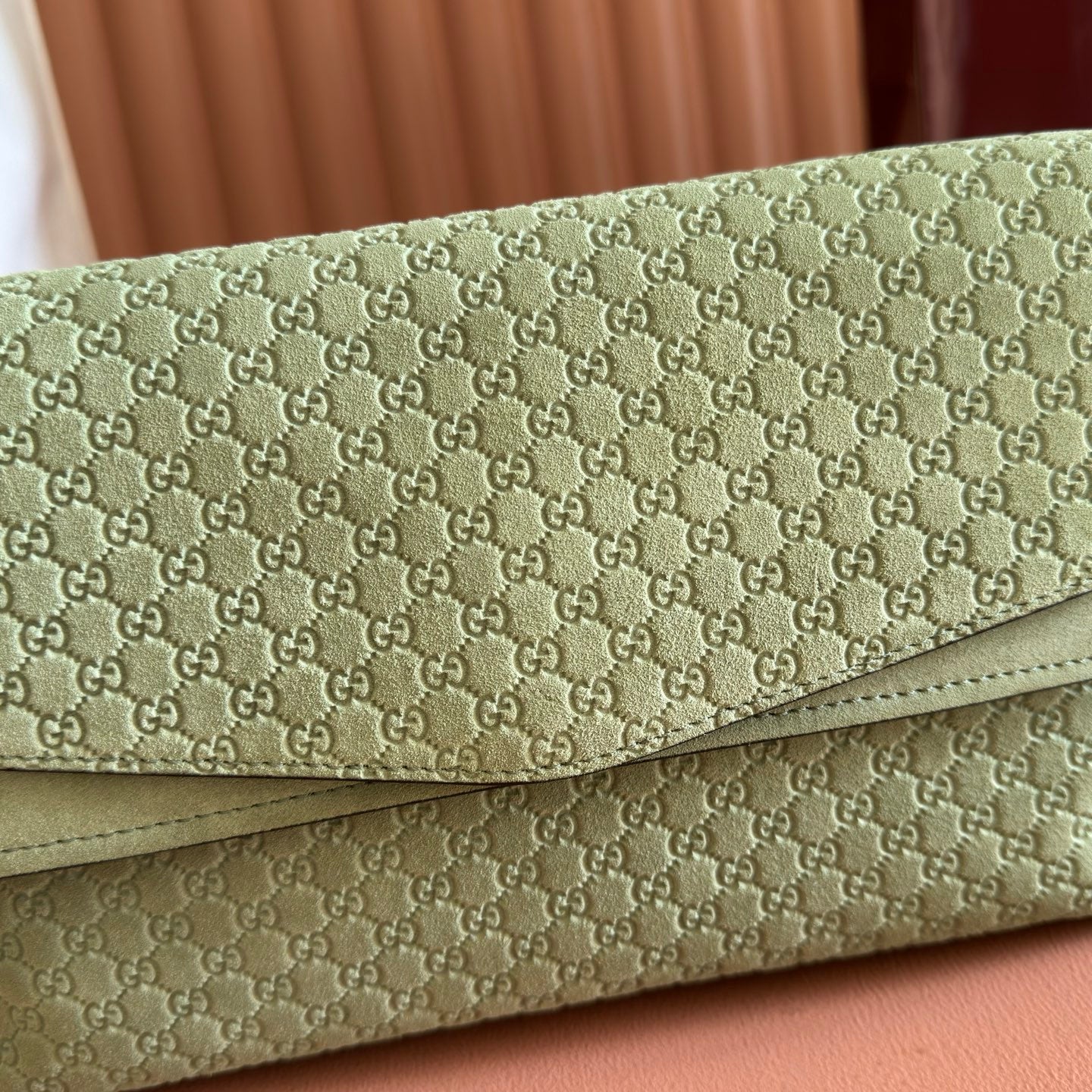 GG Medium Shoulder Bag With Chain Light Olive Green GG Suede