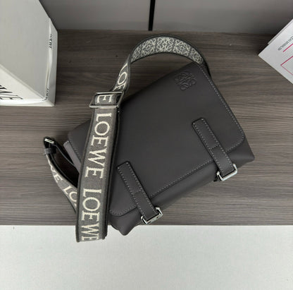 Loewe XS Military Messenger Bag 24.5 Charcoal Grey Cowhide