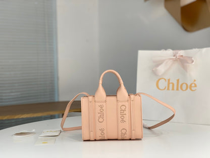 Chloé Woody mini tote bag 20cm pink calfskin