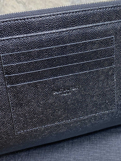 YSL Hardware Logo Zipper Clutch 23cm Black Caviar Cowhide