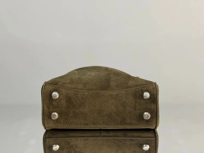Balenciaga Mini Bag 22 Olive Green Suede Sliver Hardware