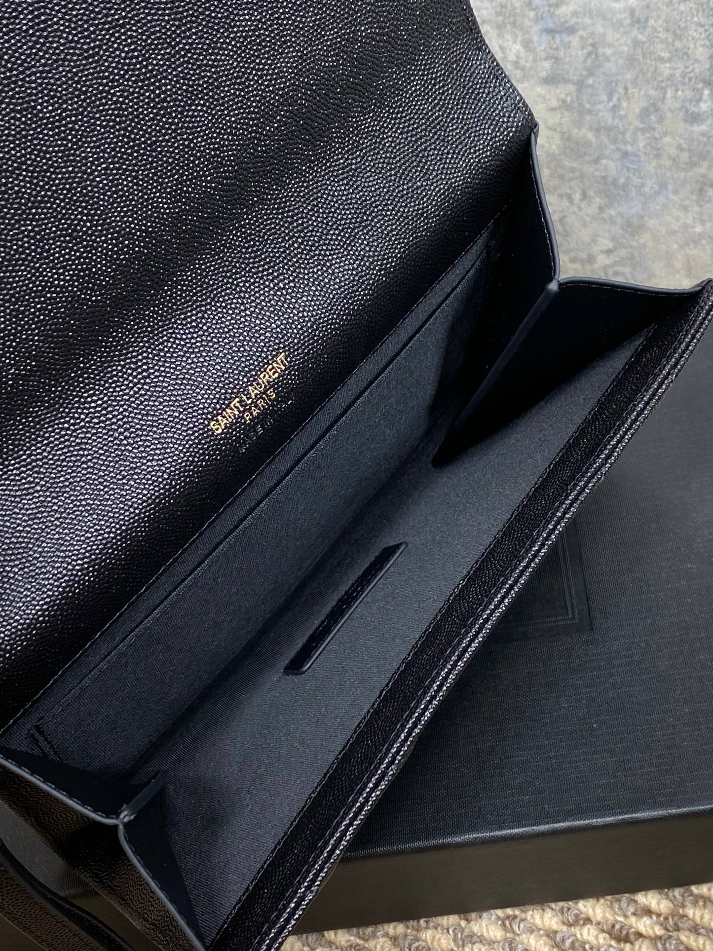 YSL Gold Hardware Logo Clutch 21cm Black Caviar Cowhide