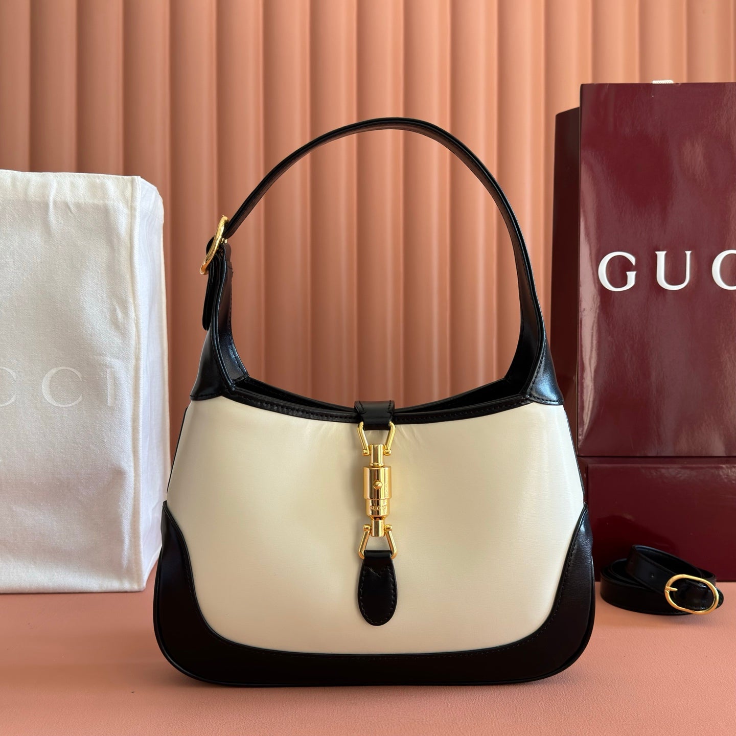 GG Jackie 1961 Small Shoulder Bag Black White Calfskin 280971
