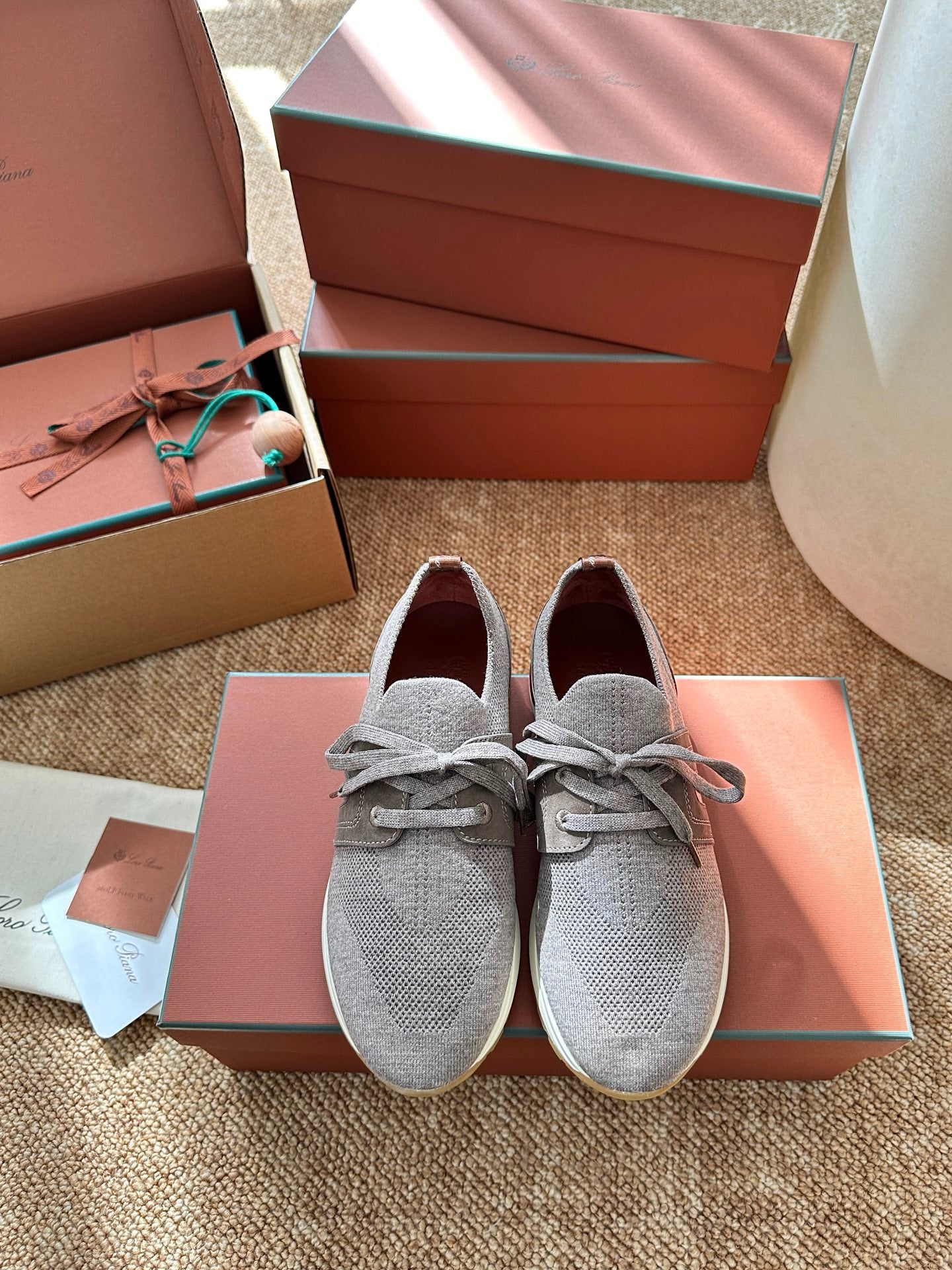 Loro Piana Knit & Suede Low-Top Sneakers - Heather Grey
