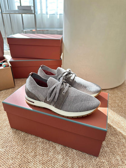 Loro Piana Knit & Suede Low-Top Sneakers - Heather Grey