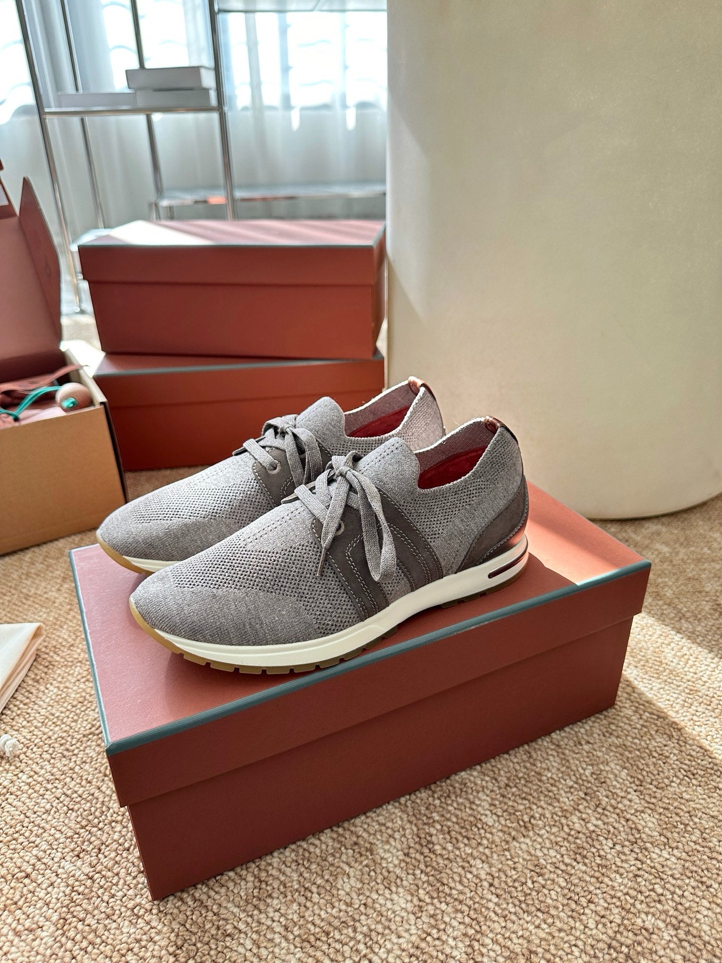 Loro Piana Knit & Suede Low-Top Sneakers - Heather Grey