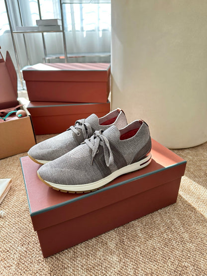 Loro Piana Knit & Suede Low-Top Sneakers - Heather Grey