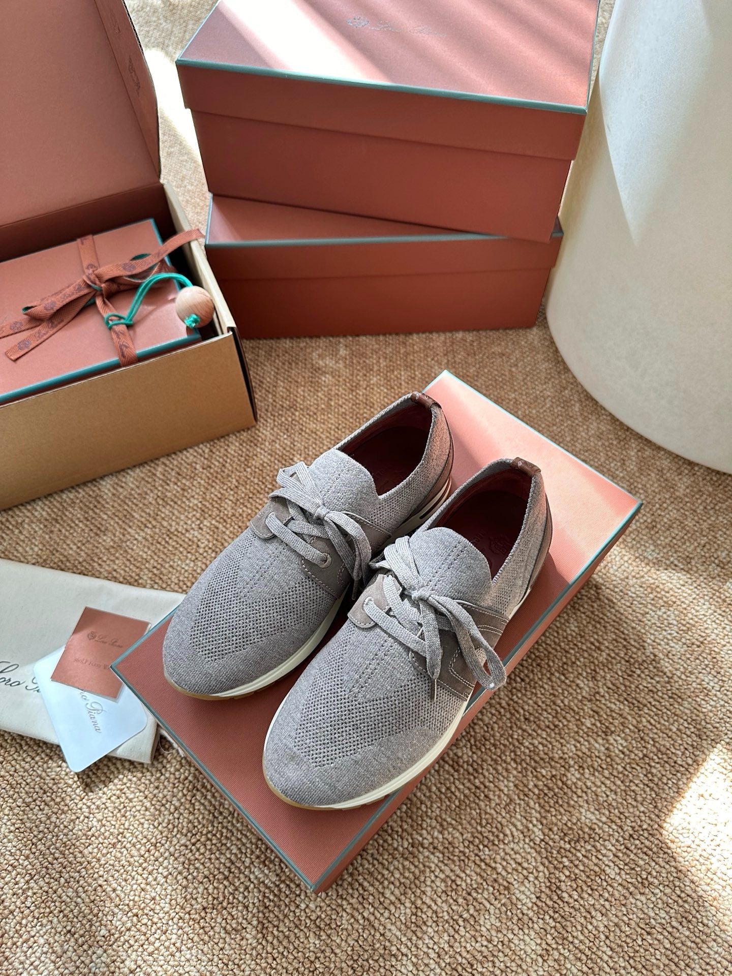 Loro Piana Knit & Suede Low-Top Sneakers - Heather Grey