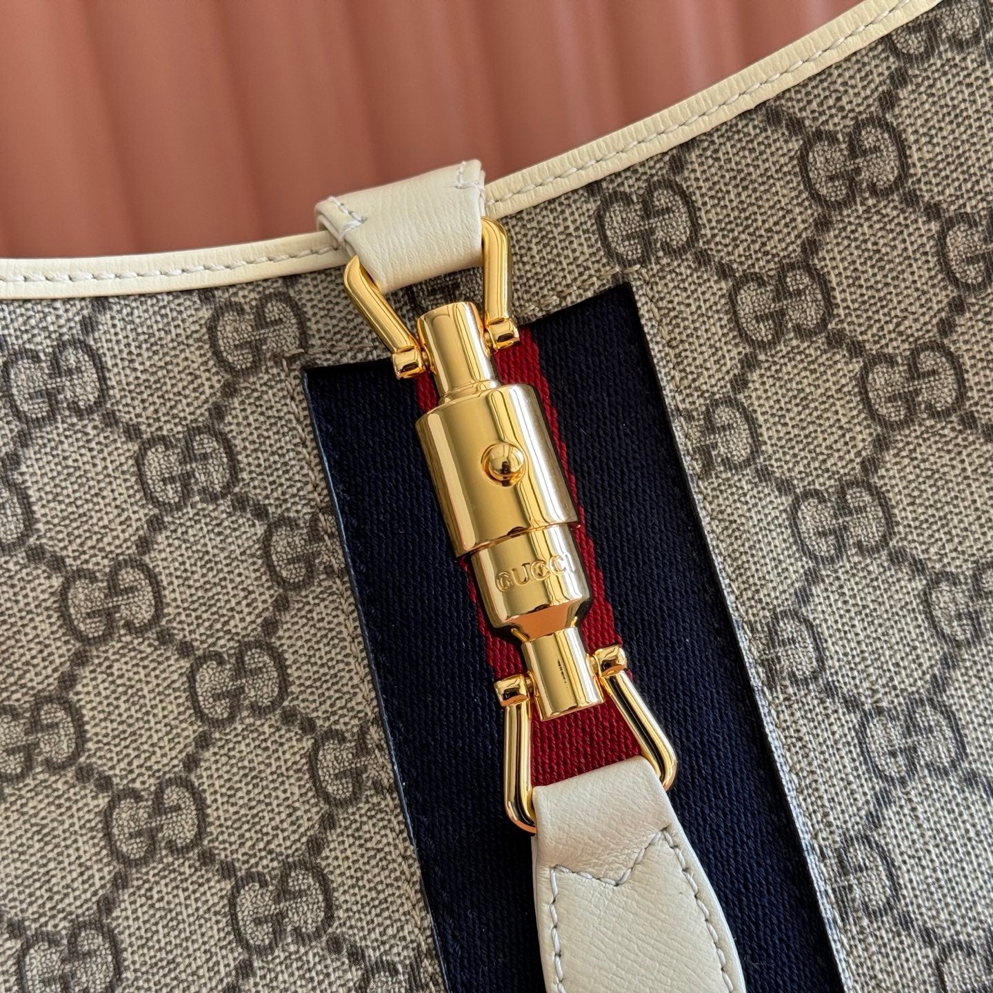 GG Jackie 1961 Small Shoulder Bag Beige Brown Calfskin Canvas 280970
