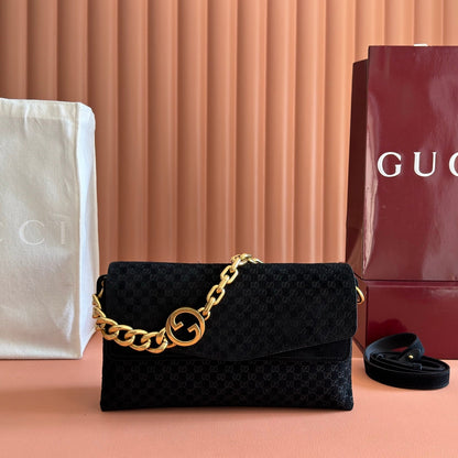GG Medium Shoulder Bag With Chain Black GG Suede