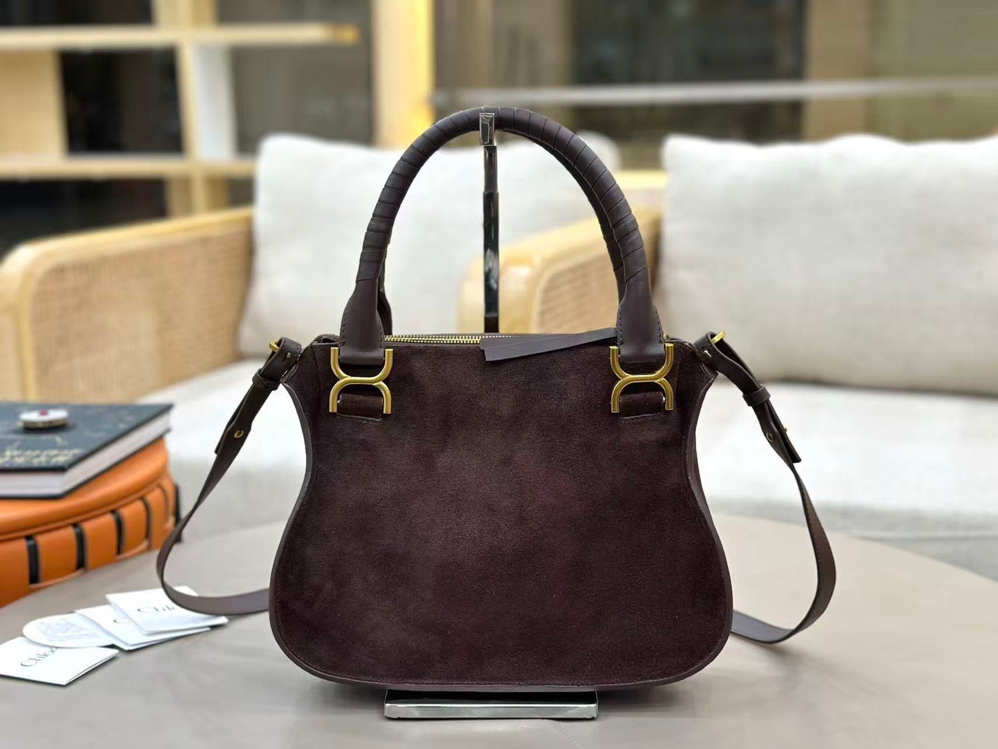 Marcie Bag In Grained Leather  Dark Brown Suede