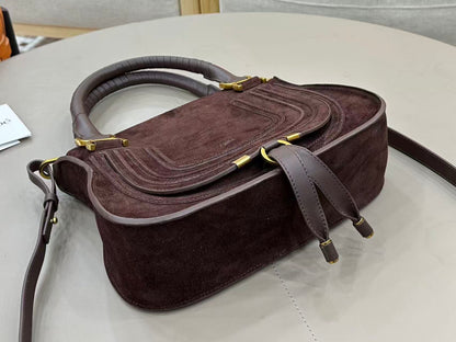 Marcie Bag In Grained Leather  Dark Brown Suede