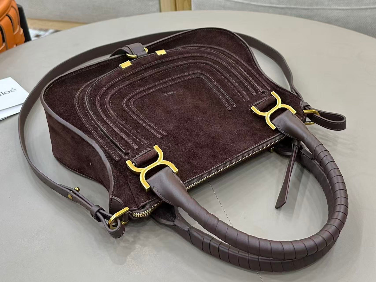 Marcie Bag In Grained Leather  Dark Brown Suede