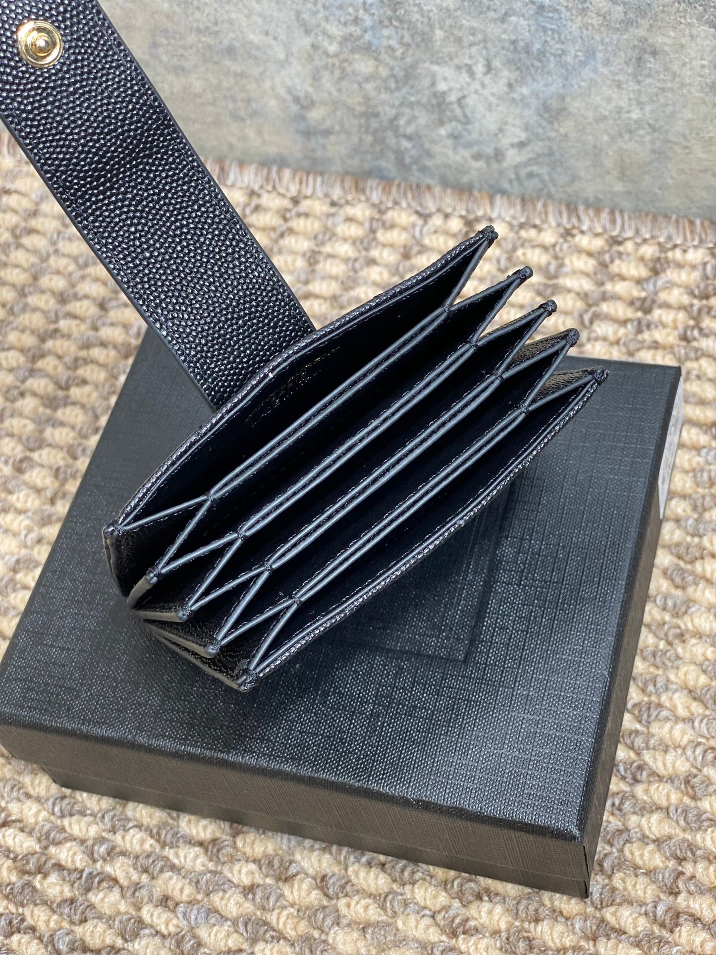 YSL Accordion Card Wallet Black 11cm Caviar Cowhide GHW