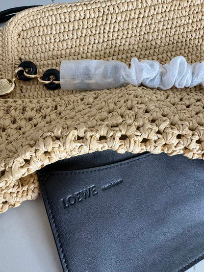 Loewe 2025 Ola 26 Bag Beige Black Raffia Calfskin 274681
