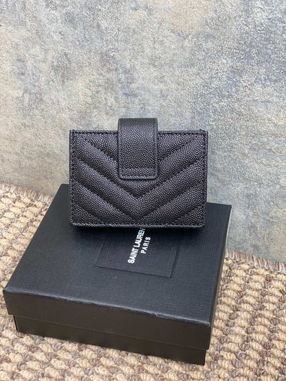 YSL Accordion Card Wallet Black 11cm Caviar Cowhide Sliver HW