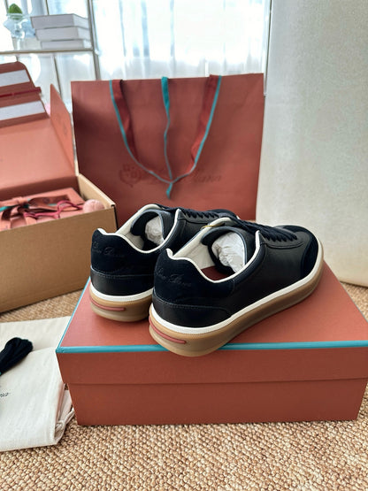 Loro Piana Leather & Suede Low-Top Sneakers - Black