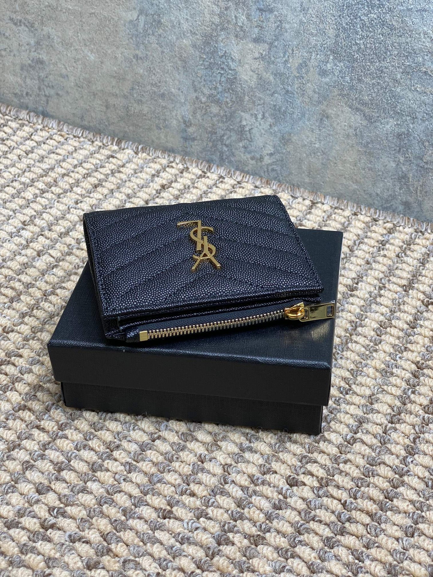 YSL Cassandre Matelassé Bi-Fold Wallet Black Caviar Cowhide GHW
