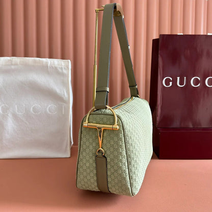Gucci 2026 Half Horsebit Bag 38cm Green Suede Leather 277351