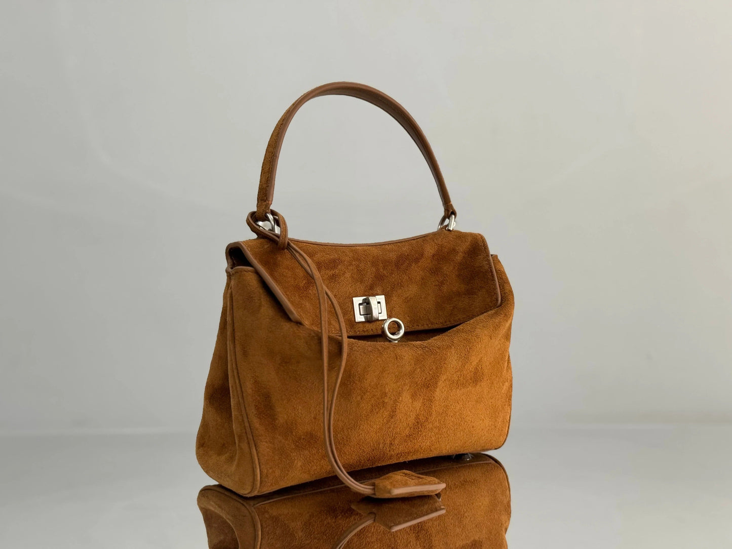 Balenciaga Large Bag 40 Camel Brown Suede Sliver Hardware