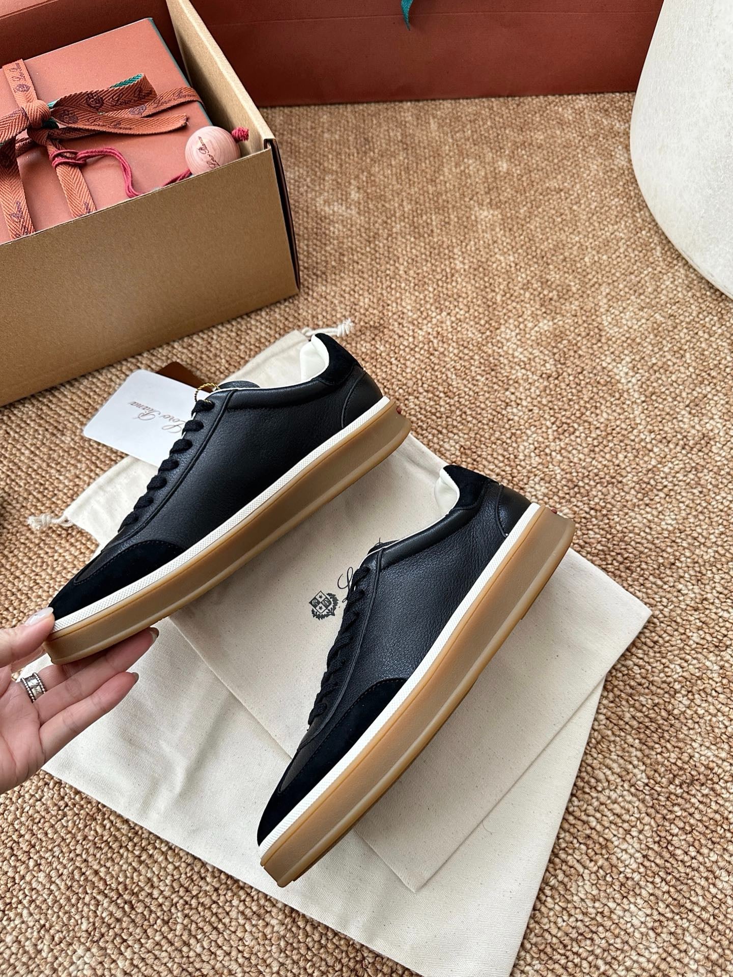 Loro Piana Leather & Suede Low-Top Sneakers - Black