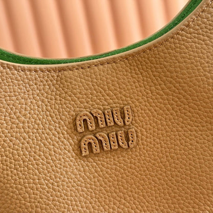 Miu Leather Bucket Bag 23cm Brown Grain Cowhide