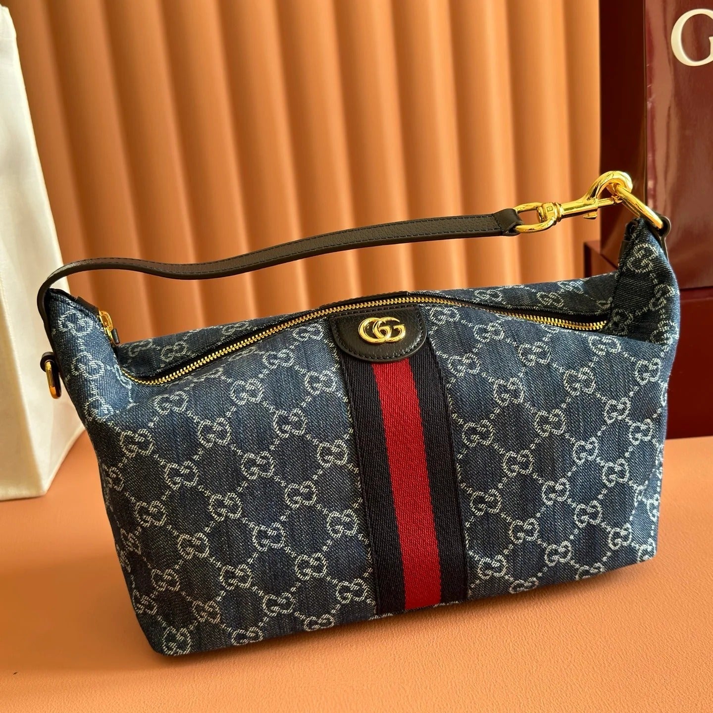 Gucci 2026 Vanity GG-Canvas Top Handle Bag 27.5cm Blue Denim Leather 277185